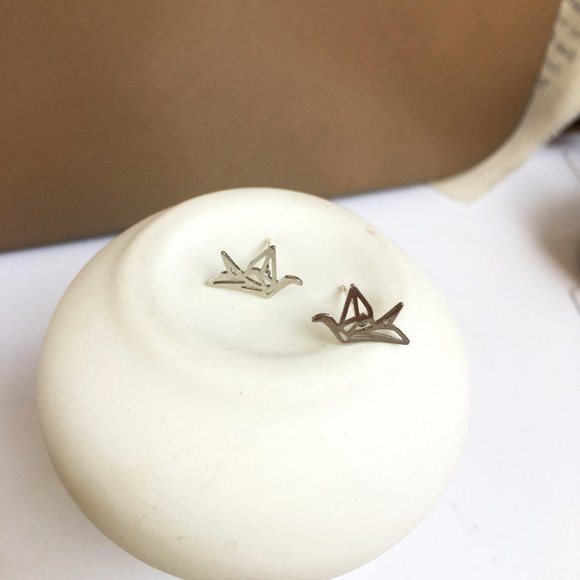 💙Orizuru Paper Crane Bird Art Earrings Origami - Picture 4 of 13